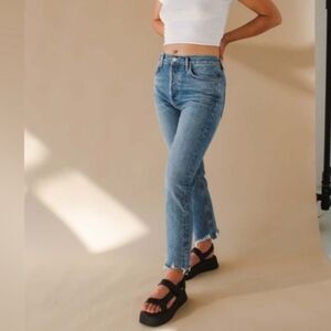 Agolde Riley High Rise Straight Crop Blue Jeans Distressed Hemline Women's Sz 30